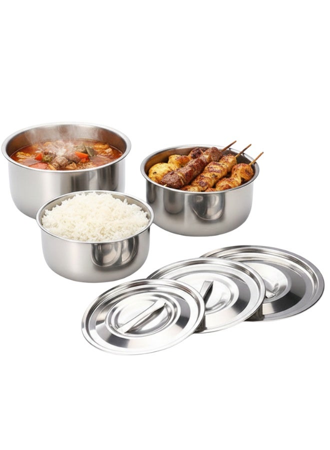 طقم أوعية متعددة الأغراض من الفولاذ المقاوم للصدأ - أوعية للطبخ والتقديم والتتبيل بثلاثة أحجام عملية - 16 سم، 18 سم، و20 سم - Image 1